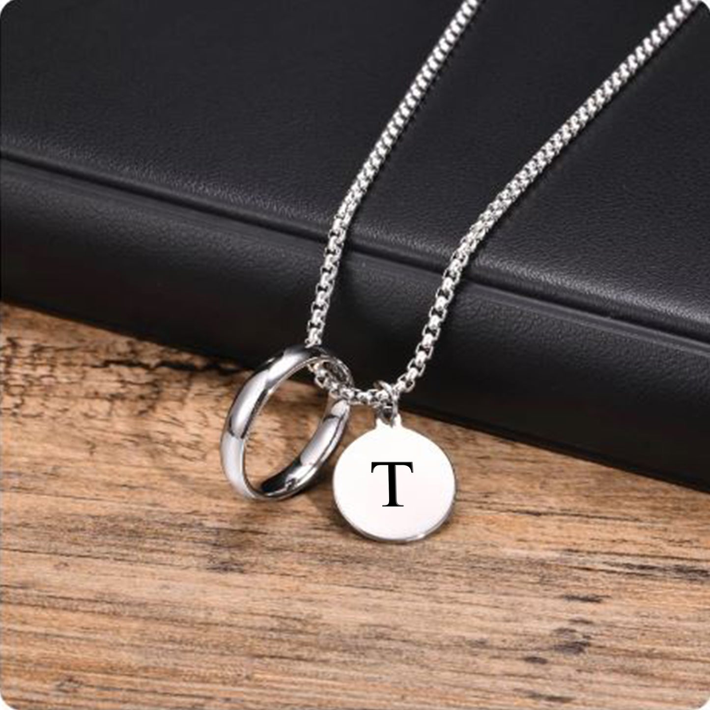 Stainless Steel Ring Custom Round Pendant Necklaces, Silver