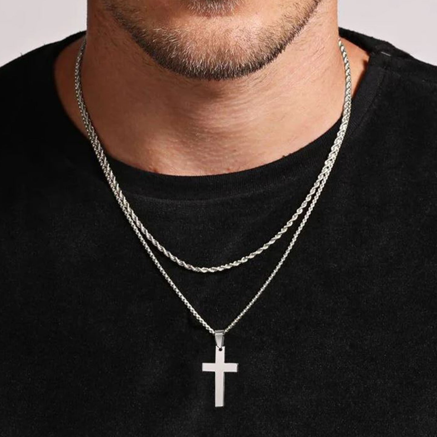 Cross Stainless Steel Pendant with Rope Chain Necklaces for Men Gifts Jewelry
