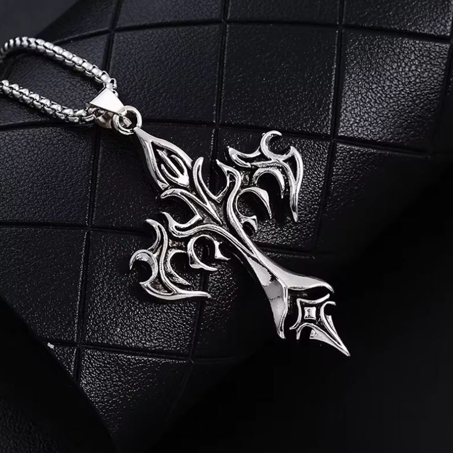 Gothic Vintage Flame Cross Pendant Necklace