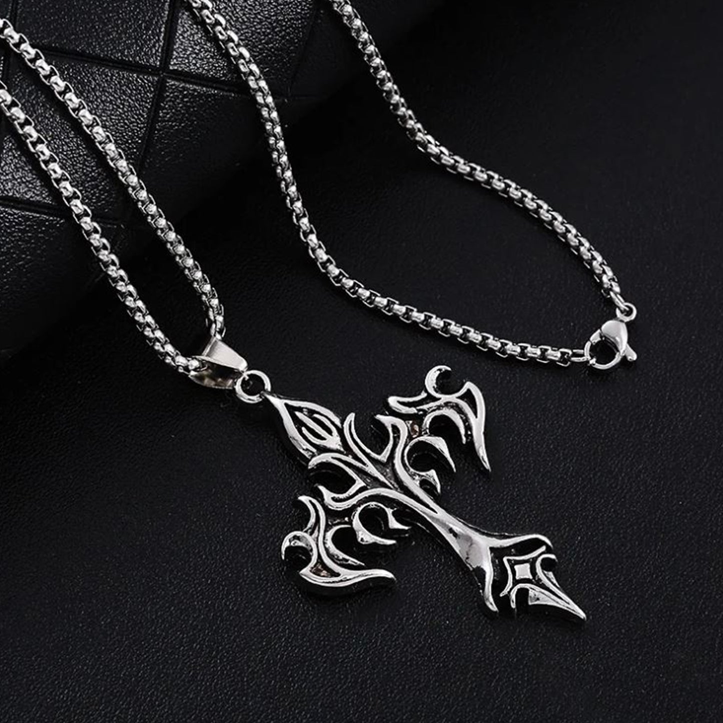 Gothic Vintage Flame Cross Pendant Necklace