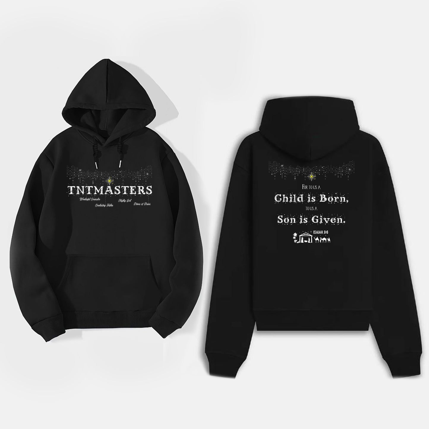 Jesus Born Star Isaiah 9:6 Customized Pullover TNTMASTERS Hoodie, Black