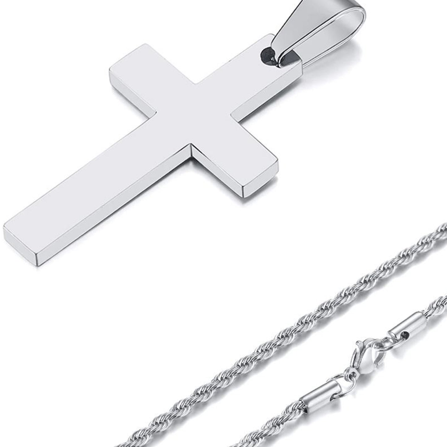 Cross Stainless Steel Pendant with Rope Chain Necklaces for Men Gifts Jewelry